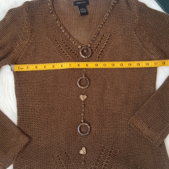 BCBGMaxAzria Boho Brown Crochet Open Knit Pullover Top V-neck Sweater Wood - Picture 5 of 10